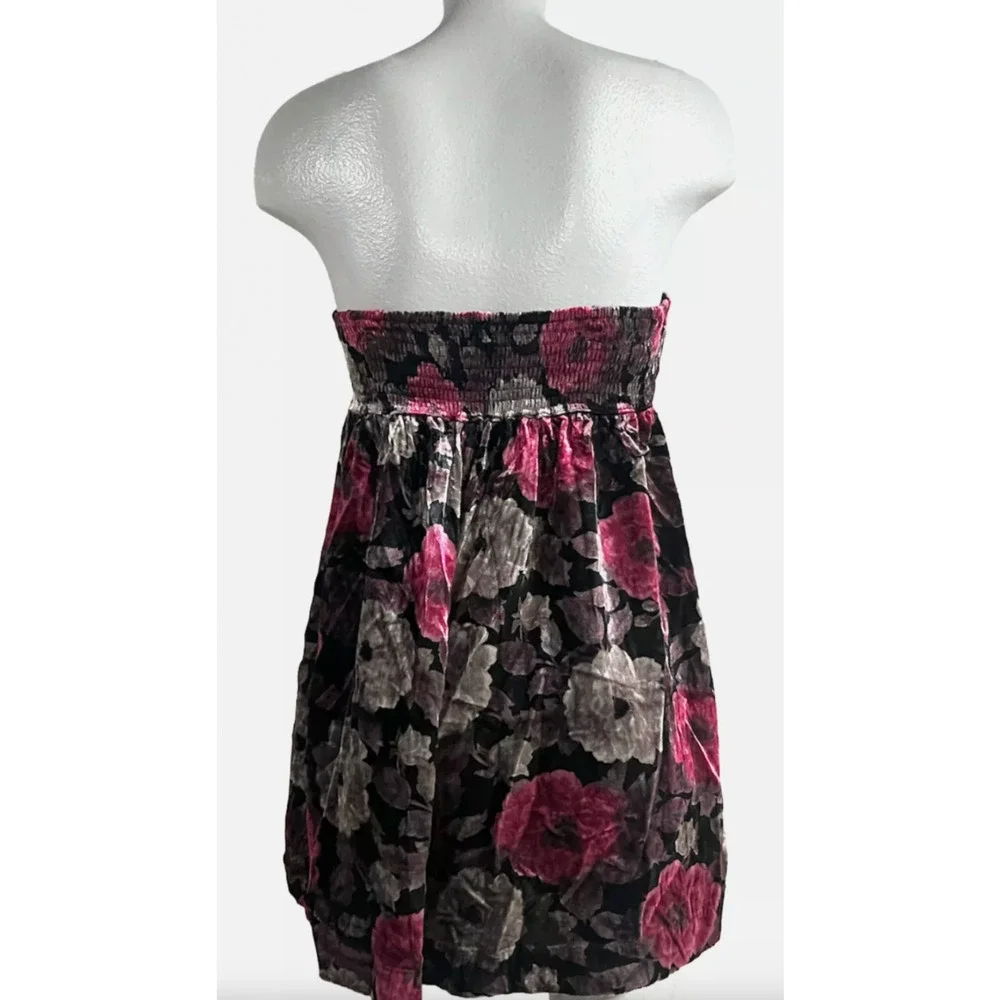 NEW FREE PEOPLE BLACK FLORAL LUNA VELVET STRAPLESS ROMPER SHORTS ONE PIECE SZ XS